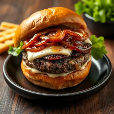 Premium Wagyu Burger Sweet Onion Jam, Korean Burger, Truffle Aioli, Burger Bites, Wagyu Burger, Gourmet Burger, Best Burger Recipe, Healthy Burger, Onion Jam