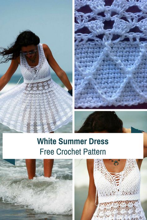 White Summer Dress Crochet Pattern | Knit And Crochet Daily | Bloglovin’ Summer Dress Crochet, Dress Crochet Pattern, Crochet Dress Pattern Free, Crochet Beach Dress, Crochet Summer Dresses, Black Crochet Dress, Summer Dress Patterns, Dress Patterns Free, White Summer Dress