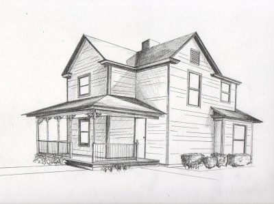 House In Perspective, Old House Drawing, House Perspective, Perspective Sketches, 2 Point Perspective Drawing, Drawing Perspective, Perspective Drawings, House Design Drawing, Perspective Sketch