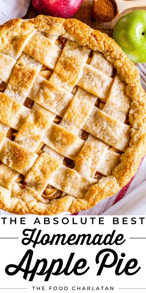 The Best Homemade Apple Pie Recipe from The Food Charlatan. I used to be a total Apple Pie hater. It's always too mushy and bland. But I've got the Best Apple Pie Recipe of your life! This super easy homemade apple pie has a double crust (you won't miss that crumble), a cooked filling for the best texture and flavor, and tells you the best apples for apple pie. Here's how to make apple pie from scratch! Perfect for those Fourth of July days! Save the recipe for your cozy fall baking too. Best Homemade Apple Pie, Homemade Apple Pie Recipe, Classic Apple Pie Recipe, Apple Pie Crust, The Best Apple Pie, Apple Pie Recipe Homemade, Modern Honey, Apple Pie Recipe Easy, Dessert Pie Recipes