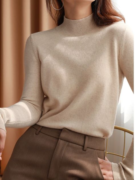 autumn winter chic bottom sweaters women fashion turtleneck pullover slim cashmere 2024 knitted Bank Job, Neue Outfits, Elegante Casual, Brown Pants, Mode Inspo, 가을 패션, Work Attire, Business Outfits, Mode Inspiration