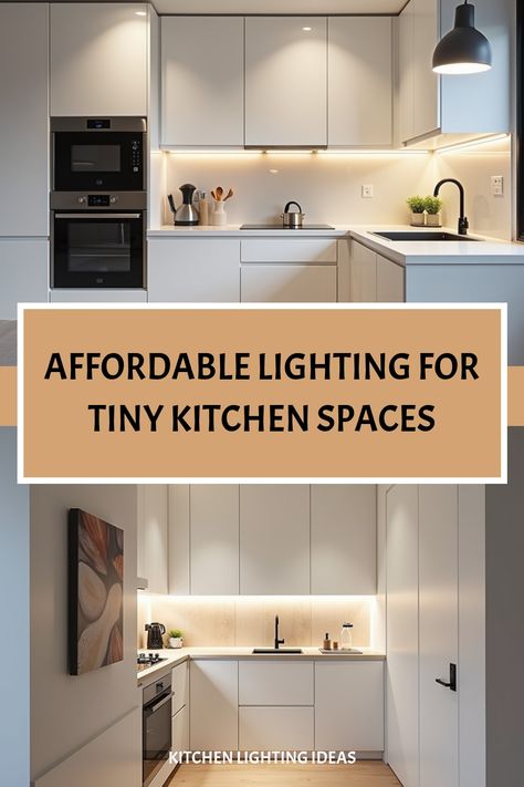 Compact kitchen with smart, budget-friendly lighting design Lighting For Small Kitchen, Kitchen Lighting Ideas, Affordable Lighting, Farmhouse Chandeliers, Lighting Techniques, Puck Lights, Small Kitchens, Lighting Trends, Stunning Kitchens