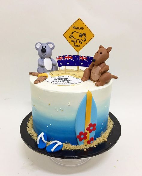 Dwen Ujang on Instagram: “Australia theme cake ordered by Miss Ee. TQSM! #australia #australiatheme #australiathemecake #australiacake #cake #cakeart…” Bon Voyage Cake Ideas Australia, Australia Day Cake Ideas, Australian Cake Theme, Australia Cake Design, Bon Voyage Cake Australia, Australia Cake Theme, Australia Birthday Cake, Australian Themed Cake, Australia Themed Party