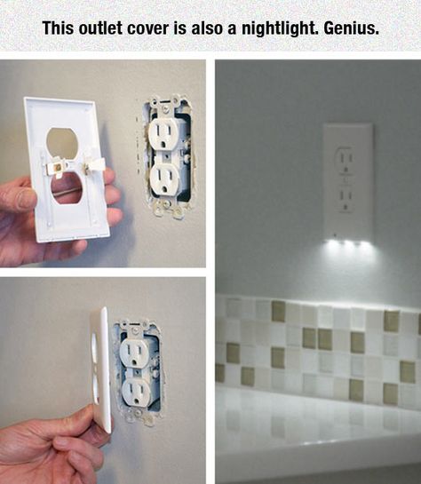 Outlet Cover With Nightlight! Genius! And you wouldn't lose an outlet to have a nightlight plugged in all the time! Where can I find one ;) Casa Country, Boys Bathroom, Big House, Outlet Cover, Light Switch Cover, Outlet Covers, Kids' Bathroom, Led Night Light, My Dream Home