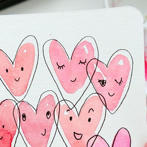 Valentine’s Day Diy Card, Valentines Day Card Handmade, Watercolor Scrapbook, Valentine Day Cards Diy, Handmade Valentine Cards For Kids, Diy Valentine’s Day Cards, Valentine Doodles, Watercolour Valentines, Watercolor Valentines Day Cards