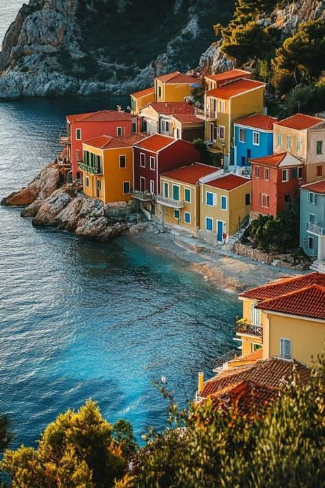 Mediterranean Coast Aesthetic, Greece Town Aesthetic, Greek Scenery, Mainland Greece, Meditarrenean Aesthetic, Mediterranean Photography, Mediterranean Cities, Mediterranean City, Greek Islands Aesthetic