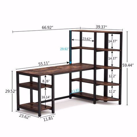 Home Office Vintage, Modern L Shaped Desk, Shelves Office, Large Office Desk, Desk With Shelves, Large Computer Desk, Modern Home Office Desk, Desk Workstation, Office Vintage