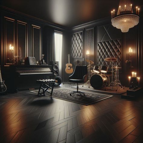 Luxury Music Room, Music Studio Room Luxury, Black Luxury House, London Hampstead, Dark Modern House, Music Recording Studio, Luxury Mansions, Music Recording, Dark Modern