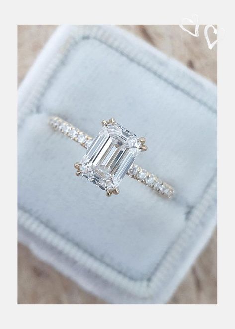 Emerald Cut Ring Gold, Double Prong Engagement Ring, Emerald Engagement Rings, Nature Engagement Ring, Dream Wedding Ring, Prong Engagement Rings, The Bling Ring, Emerald Cut Diamond Engagement, Ring Inspo