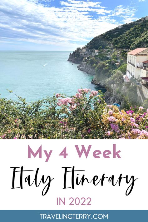 image shows a coastline with pink flowers, blue water, and steep rocky terrain along the water 4 Weeks In Italy, 4 Week Italy Itinerary, Three Week Italy Itinerary, 3 Week Italy Itinerary, 3 Weeks In Italy Itinerary, Italy Itinerary 1 Month, Italy Road Trip Itinerary, My 2022, Best Of Italy