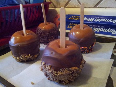 Caramel Apples dipped in Chocolate Circleville Pumpkin Show, Gourmet Candy Apples, Pumpkin Show, Caramel Apples Recipe, Caramel Apples Homemade, Gourmet Apples, Gourmet Candy, Homemade Caramel, Homemade Pie