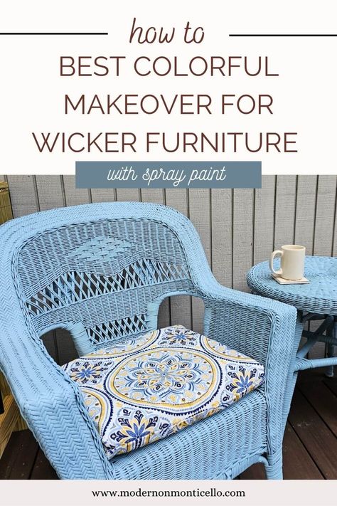 Best Colorful Makeover For Wicker Furniture with Spray Paint - Modern on Monticello Patio Set Makeover, Rattan Furniture Makeover, Spray Paint Wicker, Wicker Porch Furniture, Wicker Furniture Makeover, Resin Wicker Furniture, Painting Wicker Furniture, Old Wicker, Wicker Dresser