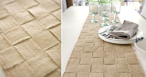 DIY jute table runner - Tara Dennis Jute Table Runner, Burlap Runners, Table Runner Diy, Burlap Projects, Quick And Easy Crafts, Burlap Decor, Diy Burlap, Burlap Crafts, Burlap Table Runners