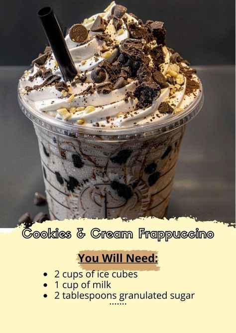 Drink Drop (COFFEE, TEA, GIVEAWAYS, & MORE) | 🍪🥤Cookies & Cream Frappuccino 🥤🍪Beat the heat with this creamy, dreamy Cookies & Cream Frappuccino | Facebook Cookies And Cream Frappuccino, Frappuccino Recipes, No Bake Cake Pops, Homemade Frappuccino, Recipes On A Budget, 2022 Goals, Cloud Cake, Frappuccino Recipe, Oreo Flavors