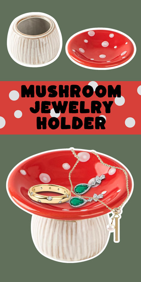 Mushroom Ring Holder Jewelry Tray Red Ring Dish Ceramic Trinket Storage Jar Mini Engagement Ring Holder Earring Holder Mushroom, Mushroom Ring Holder, Mushroom Necklace Holder, Mushroom Clay Ring Holder, Mushroom Jewelry Holder, Mushroom Jewellery Holder, Clay Jewelry Holder, Clay Ring Holder, Mushroom Trinket