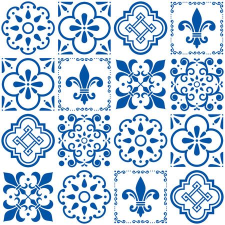 Lisbon Geometric Azulejo Tile Vector Pattern, Portuguese Or Spanish Retro Old Tiles Mosaic, Mediterranean Seamless Navy Blue Design Royalty Free Cliparts, Vectors, And Stock Illustration. Image 111411452. Mosaic Tattoo, Arabic Pattern Design, Motif Vector, Navy Blue Design, Delft Tiles, Arabic Pattern, Textile Prints Design, Colourful Tile, Tile Designs