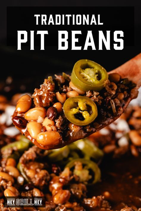 Pit Beans, Smoked Baked Beans, Desserts Dips, Hey Grill Hey, Best Baked Beans, Bbq Beans, Beans And Sausage, Bean Dishes, Crockpot Appetizers