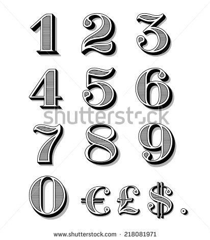 Vintage Antique Numbers Fonts Fancy Numbers, Numbers Typography, Tattoo Lettering Design, Chicano Lettering, Alphabet Symbols, Number Fonts, Tattoo Outline Drawing, Vintage Numbers, Money Design