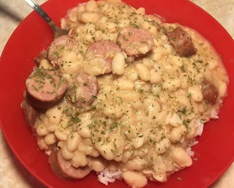 White Bean Recipes Crockpot, Louisiana White Beans, Southern White Beans Recipe, White Beans And Sausage Recipe, Slow Cooker White Beans, White Beans And Rice, White Beans And Ham, Beans Recipe Crockpot, Rice In Crockpot