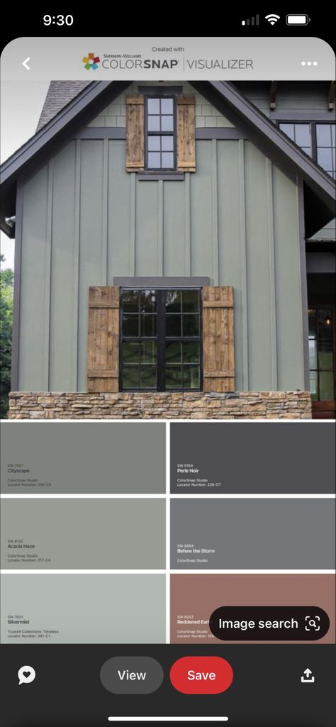 Green Ranch House, Grey Green Exterior House Paint, Green Ranch House Exterior, Sage Green House Exterior Color Palettes, Olive Green House Exterior, Sage Green House Exterior, Green Ranch, Sherwin Williams Exterior Paint Colors, Sage Green House