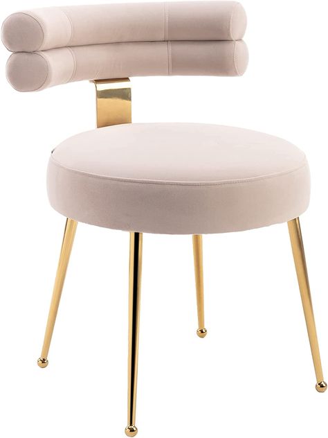 Amazon.com - NIOIIKIT Velvet Dining Chairs Modern Upholstered Side Chairs with Gold Legs, Comfy Curved Back Accent Chairs, Stylish Vanity Chairs for Dining Room, Living Room, Bedroom (1, Ivory) - Chairs Chairs For Vanity, Vanity Chairs With Backs, Meja Makeup, Velvet Vanity Chair, Chairs With Gold Legs, Book Doodles, Modern Bar Stools Kitchen, Ivory Chair, Chairs For Dining Room