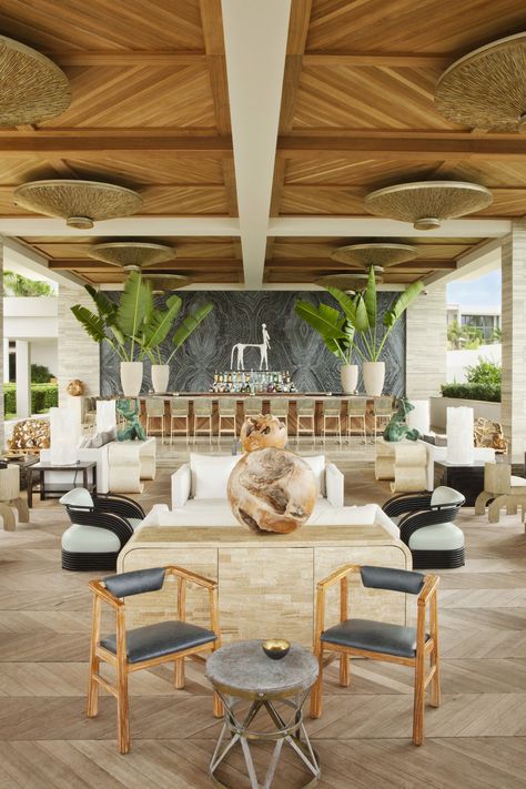 Front and center. Come get your teak root ball at MIX on S La Brea today! // Kelly Wearstler Commercial Kelly Wearstler Interiors, Casa Cook, Tropical Resort, Hotel Interior Design, Design Apartment, Hotel Interiors, Pool Bar, Style Deco, Kelly Wearstler