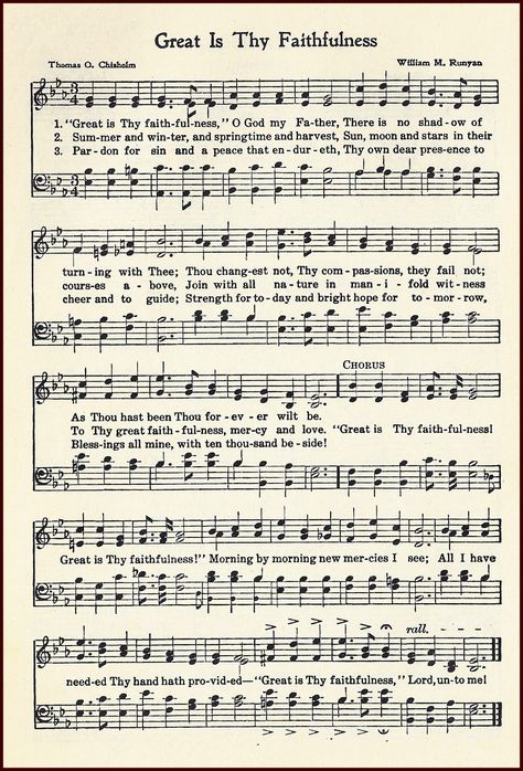 Great Is Thy Faithfulness Sheet Music, Great Is Thy Faithfulness Hymn, Hymnal Sheet Music, Gospel Song Lyrics, Great Is Thy Faithfulness, All Things Bright And Beautiful, Hymns Of Praise, Hymn Sheet Music, Hymn Music