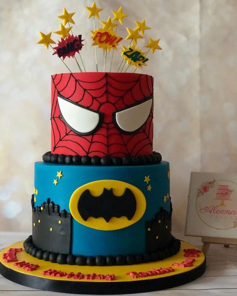 Superhero cake 🦸🏻‍♂️#aleenascakes #birthdaycake #birthday #birthdayparty #superheroparty #superherocake #spidermancake #batmancake… Superheroes Birthday Cake, 4th Birthday Cake, Dinosaur Birthday Theme, Batman Cake, Superhero Cake, Spiderman Cake, Boy Birthday Cake, Superhero Party, Dinosaur Birthday