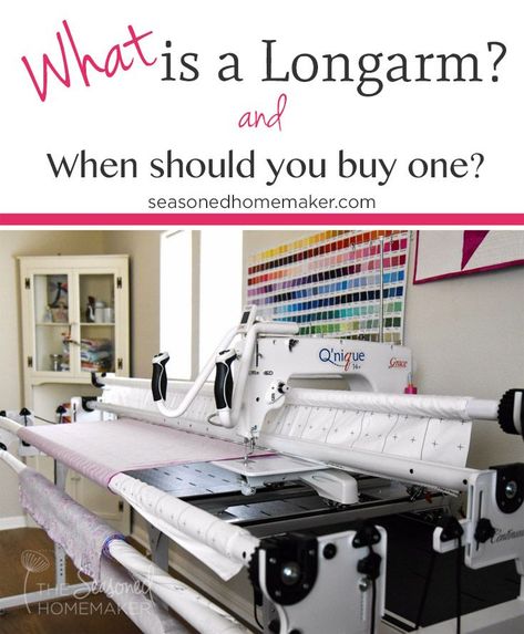 Understand everything you need to know about longarm quilting machine before you buy. #beginnerlongarm #howtolongarm #longarminformation #howtoquilt #machinequilting #learnmachinequilting Longarm Quilting Tutorials, Beginner Quilting Projects, Sewing Machine Tables, Longarm Quilting Designs, Handi Quilter, Long Arm Quilting Machine, Quilting Frames, Quilting Room, Quilting Tools