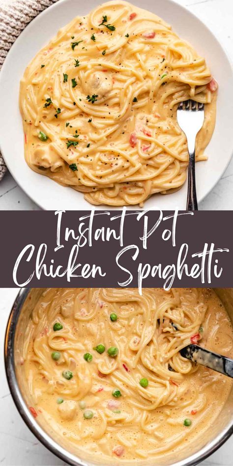 Instant Pot Recipes Easy Dinners Chicken, Chicken Instant Pot Recipes Simple, Insta Pot Chicken Spaghetti, Instant Pot Chicken Casserole Recipes, Instant Pot Chicken Casserole, Instant Pot Chicken Breast Recipes Easy, Spicy Chicken Spaghetti, Chicken Spaghetti Instant Pot Recipes, Chicken Spaghetti Recipe With Rotel Velveeta Instant Pot