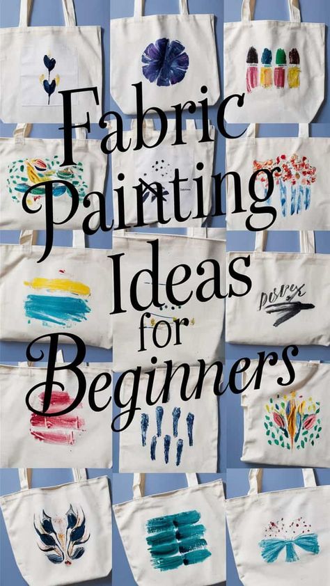 DIY 3 Fabric Painting Ideas for Beginners: Unleash Your Inner Artist on Clothes, Totes, and More! - Fabricerie Paint On Fabric Ideas, Hand Painted Canvas Bags, Painting On Fabric Ideas, Fabric Paint Ideas, Diy Tote Bag Painting Ideas, Fabric Painting Ideas, Diy Bag Painting, Acrylic Paint On Fabric, Decorated Tote Bags