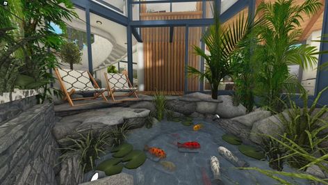 Plant Bloxburg House, Roblox Islands House Ideas, Bloxburg House Ideas Exterior Boho, Bloxburg Custom Trees, Bloxburg Fountain, Bloxburg House Inspo Layout, Bloxburg House Ideas Exterior Summer, Bloxburg Art Studio, Tropical Bloxburg House