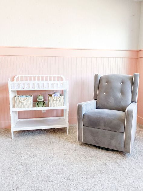 Girl's Nursery Makeover Pt. 1: Pink Bead Board | Hometalk Pink Bead Board, Beadboard Room, Beadboard Nursery, Beadboard Half Wall, Beadboard Wall, Nursery Makeover, Valspar Colors, Beadboard Bathroom, Beadboard Paneling