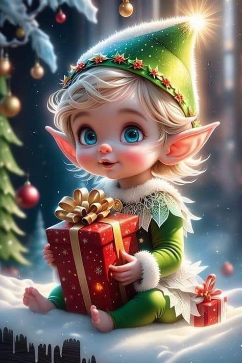 Christmas Screen Savers, Tinkerbell Pictures, Dandelion Wallpaper, Baby Elf, Magic Christmas, Merry Christmas Pictures, Baby Painting, Fairy Artwork, Cosy Christmas