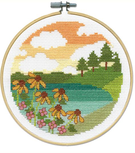 Christmas Cross Stitch Alphabet, Wood Embroidery, Dusk Sky, Cross Stitch House, Nature Cross Stitch, Stitch Pictures, Cross Stitch Pictures, Cross Stitch Alphabet, Evergreen Trees