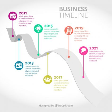 Colorful business timeline with flat design Vector | Free Download Business Timeline, Corporate Website Design, Chart Infographic, Brochure Inspiration, Powerpoint Slide Designs, Time Line, Timeline Infographic, Timeline Design, Infographic Illustration