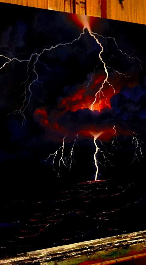 Acrylic Painting Glow Effect, Painting Glow Effect Acrylic, Thunderstorm Painting Acrylic, Lightning Painting Acrylic, Painting Ideas Lightning, Art Ideas On Canvas, Dark Painting Ideas, Thunder Painting, Thunderstorm Painting