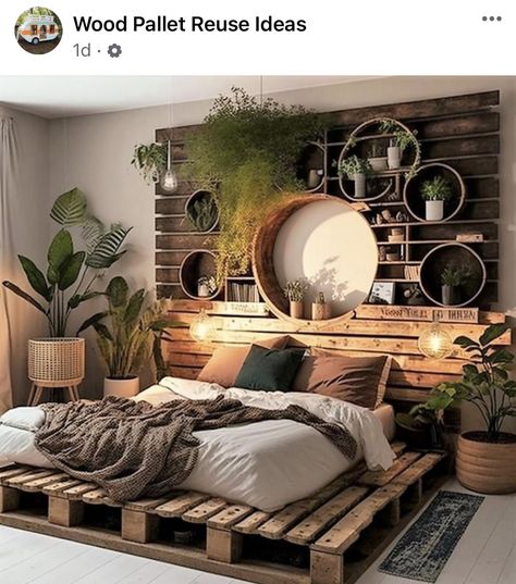 Wood Theme Bedroom Ideas, Rustic Loft Bedroom Ideas, Pallet Bed Frame With Storage, Moody Bedroom Modern, Wood Themed Bedroom, Bedroom Master Luxury, Diy Pallet Bed Ideas, Wood Pallet Bed, Palette Bed