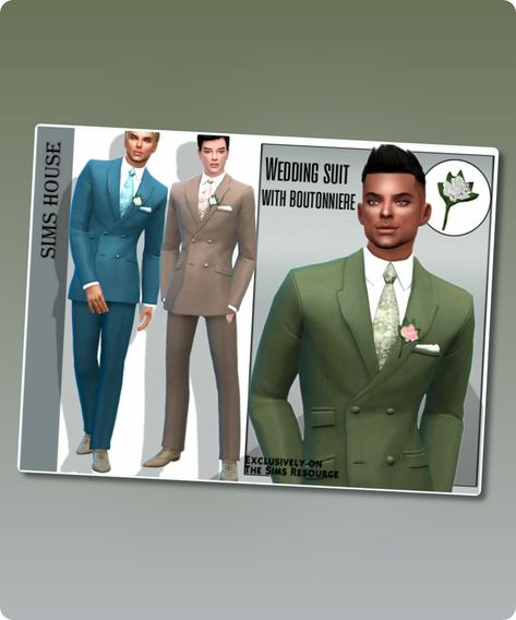 Sims 4 Clothing CC: Wedding Suit With Boutonniere Sims 4 Wedding Suit, Suit With Boutonniere, Best Sims, Wedding Suit, Belted Jacket, Family Fashion, Sims 4 Clothing, Beautiful Boots, Sims House