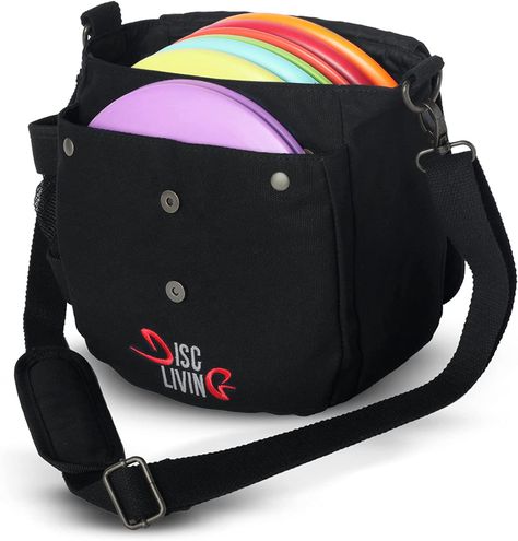 Disc Living Disc Golf Bag | Frisbee Golf Bag | Easy to Carry | Lightweight Fits Up to 10 Discs | 16 oz Waxed Canvas Sturdy Design | Belt Loop | Double Button Design | Bottle Holder Disc Golf Bag, Ladies Golf Bags, Frisbee Disc, Frisbee Golf, Ultimate Frisbee, Custom Belt, Rubber Bracelets, Golf Bag, Belt Style