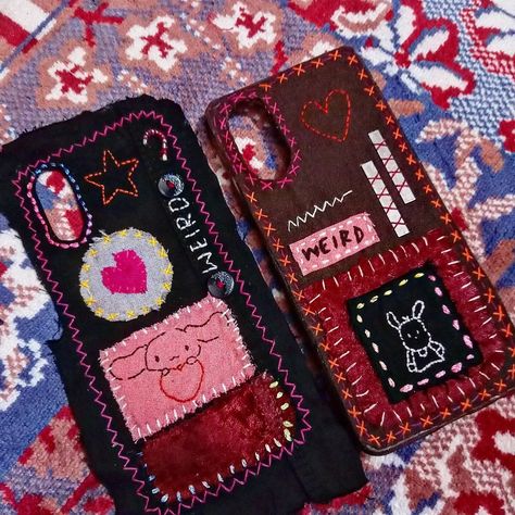 Embroidered phone case (place custom order this one isn't available) 🪡 #craftynotesco Patchwork Phone Case, Deco Den Phone Case, Embroidered Phone Case, Phone Aesthetic Ideas, Embroidery Phone Case, Felt Phone Cases, Felt Phone, To Do Ideas, Diy Gadgets