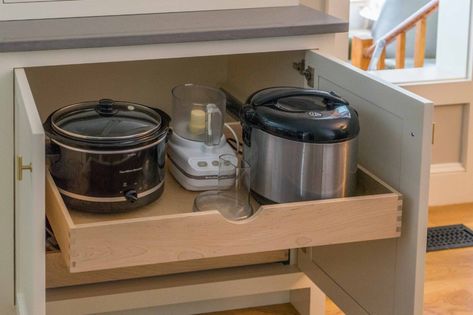 How to Create a Bakers Kitchen - Jewett Farms Rice Cooker Cabinet, Jewett Farms, Baking Station, Kitchen 2023, Flour Bakery, Bakers Kitchen, Best Dishwasher, Sliding Shelves, Spice Drawer