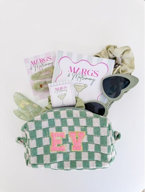 Scottsdale Bachelorette Goodie Bags, Bridesmaid Goodie Bags, Bridesmaid Proposal Bag, Green Bachelorette, Checkered Makeup Bag, Checkered Makeup, Bachelorette Goodie Bags, Bachelorette Bag, Scottsdale Bachelorette