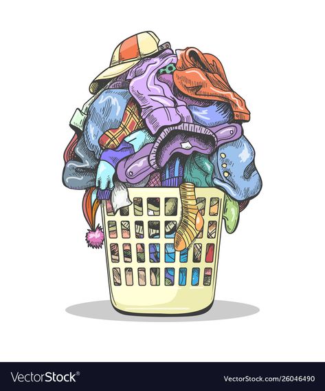 Laundry Logo, Laundry Art, Clothes Illustration, Basket Drawing, Cleaning Logo, Clothes Basket, Dirty Laundry, Laundry Basket, Vector Art