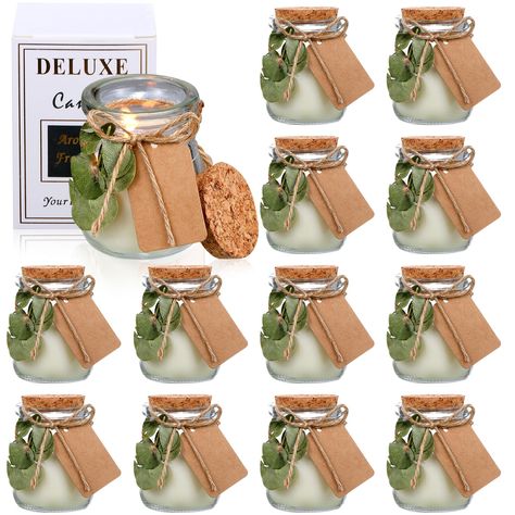 PRICES MAY VARY. Glass Jar Candles: you will receive 12 sets of gift candles for women, including 12 pieces of candles, 12 cards, 12 dry green leaves and 1 twine rope; This complete combination covers your needs for decoration, sharing or sending gifts Quality and Safe Material: the jar candle is made of soybean wax and cotton core, added with a small amount of essential oil, the material is safe, reliable, refreshing and long lasting fragrance, making people feel comfortable and pleasant Portab Housewarming Favors For Guests, Bridal Shower Gift For Guests, Gifts For Large Groups Of People, Retirement Favors For Guests, Favors For Bridal Shower Guests, Bridal Shower Gifts For Guests, Bridal Shower Favors For Guests, Rustic Party Favors, Gifts For Bridal Party