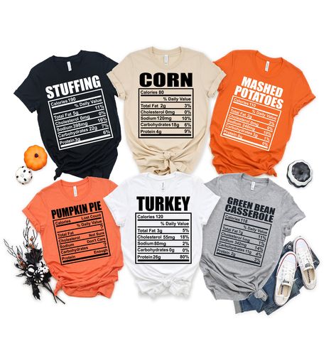 "Nutrition Thanksgiving Food T-shirt, Thanksgiving Matching Shirts, Funny Thanksgiving Shirt, Funny Christmas Shirt, Holliday Family Shirts Thanksgiving Tshirt ---How To Order --- 1-) Please, check and review all photos 2-) Choose your t-shirt size and color 3-) Write your Menu Tittle , design color , shirt color in personalization box 4-) Click add to cart. You can go back to add more product 5-)Click \"Proceed to check out\" 6-)When you check out, you can add a note to seller for any request S Thanksgiving Tshirt Ideas, Autumn Shirts, Definition Shirt, Funny Thanksgiving Shirts, Thanksgiving Food, Thanksgiving Family, Food T, Family Thanksgiving, Thanksgiving Shirt