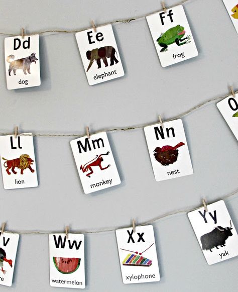 DIY Alphabet Nursery Decor - Chicago Jogger Diy Alphabet Wall, Alphabet Wall Hanging, Alphabet Nursery Decor, Alphabet Wall Decor, Alphabet Nursery, Preschool Classroom Decor, Alphabet Wall, Alphabet Cards, Wall Hanging Diy