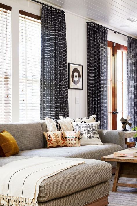 Find the right window treatments for your living room with these easy-to-execute ideas. #livingroomideas #livingroomdecor #livingroomcurtains #bluecurtains #bhg Ceiling Fan Direction, Penthouse Living, Oversized Furniture, Room Window, Blue Curtains, Room Curtains, Curtain Ideas, Window Room, Living Room Windows