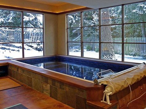 Indoor Swim Spa, Small Indoor Pool, Endless Pools, Swimming Pool Pictures, Indoor Hot Tub, Indoor Pool Design, Endless Pool, Piscina Interior, Indoor Pools