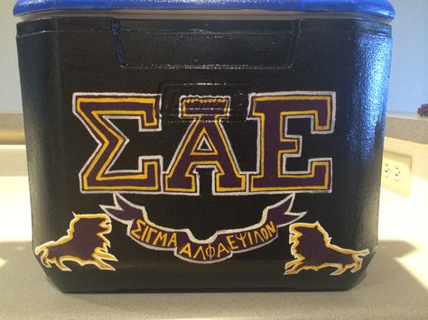 Sae Fraternity Cooler, Sigma Alpha Epsilon Cooler, Sae Frat Cooler, Sae Cooler, Sae Fraternity, Painted Coolers, Formal Cooler Ideas, Formal Cooler, Fraternity Coolers